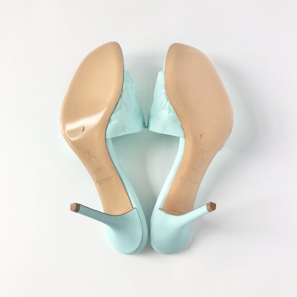 NIB Louis Vuitton Revival Monogram Emboss Leather Heeled Mules Sandals 41 - Picture 8 of 12